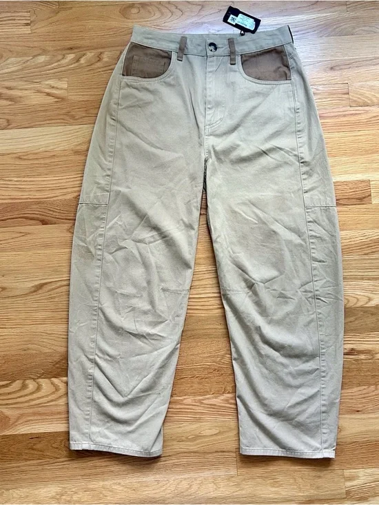 Rag And Bone Light Tan Charlie Cotton Cropped Two Tone Pants - Picture 4 of 14